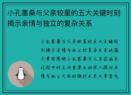 小孔塞桑与父亲较量的五大关键时刻揭示亲情与独立的复杂关系
